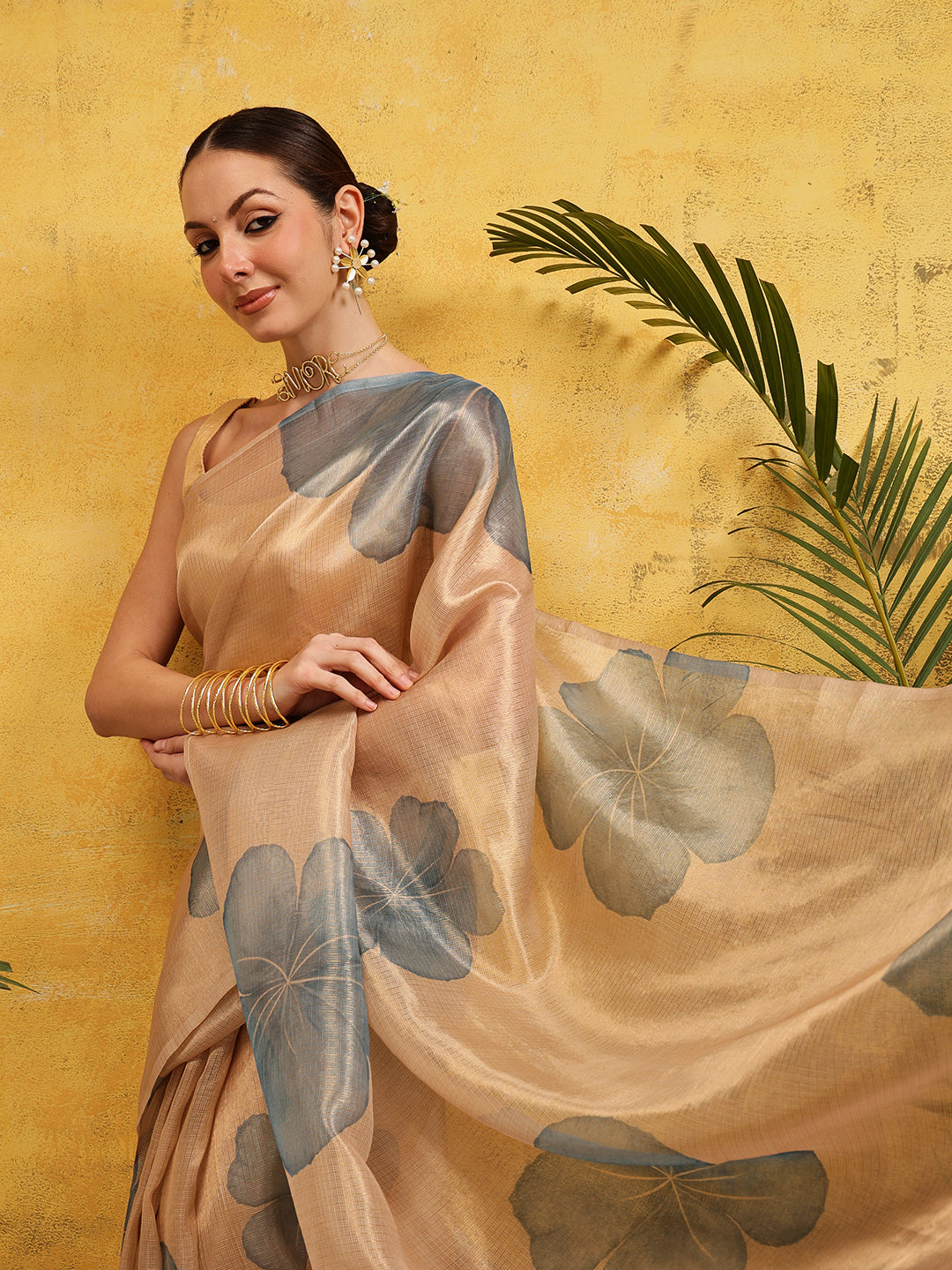 Ready To Wear Women's Printed Munga Zari Tissue Silk Saree