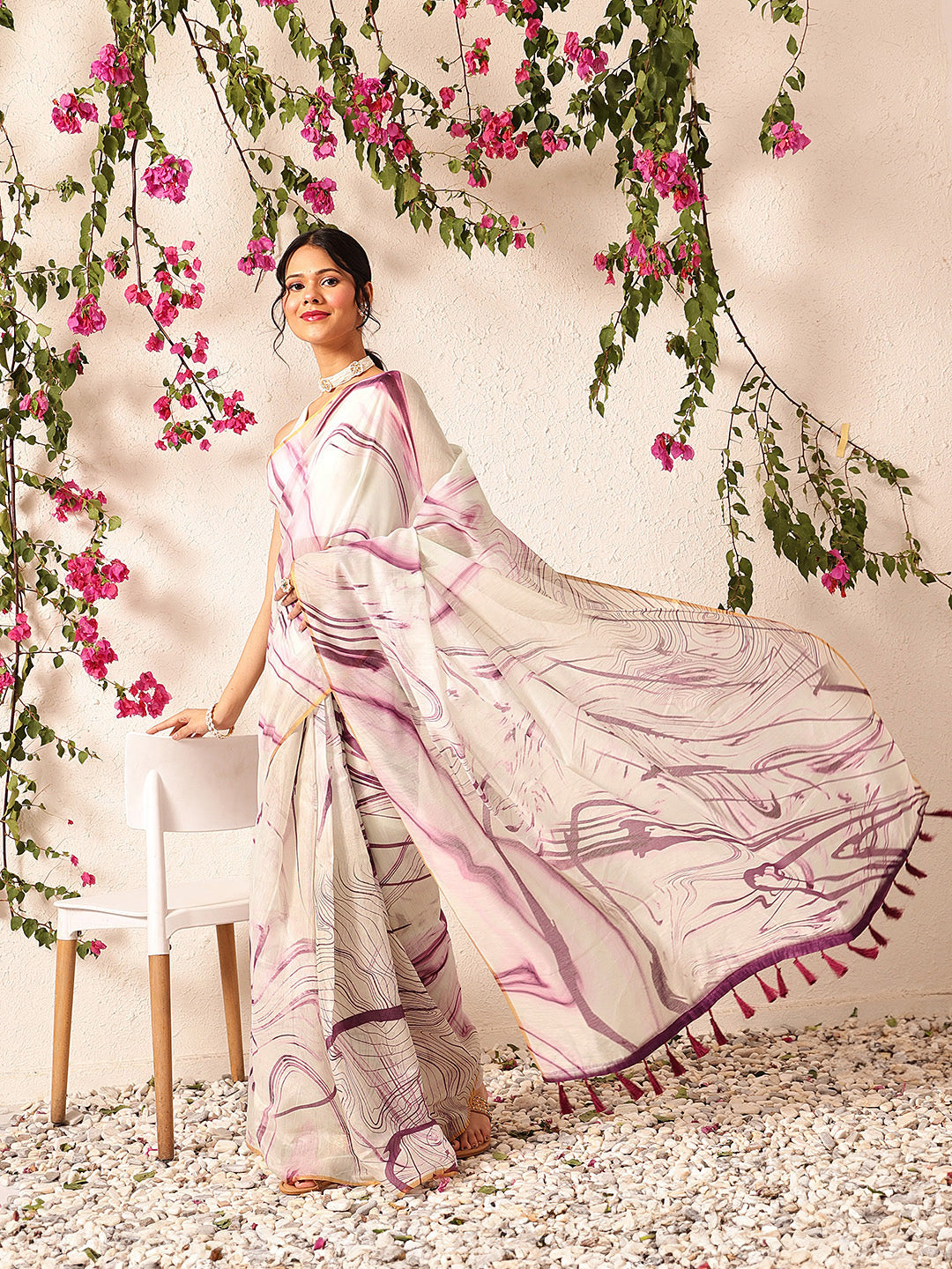 Ready To Wear Women's Chanderi Tie And Dye Digital Printed Saree