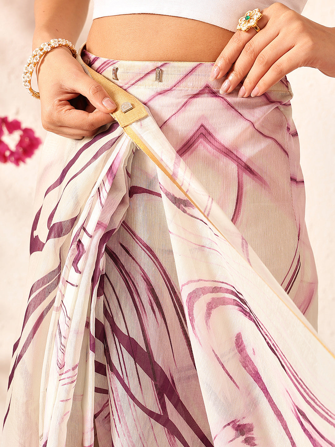 Ready To Wear Women's Chanderi Tie And Dye Digital Printed Saree