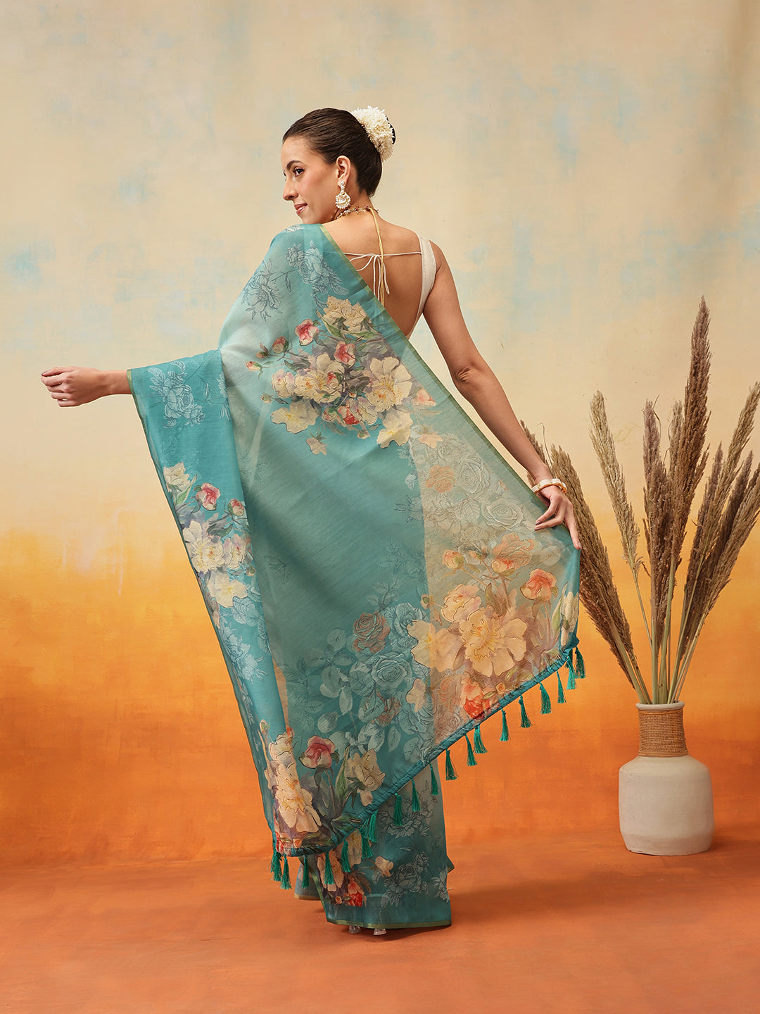 Ready To Wear Floral Printed Chanderi  Saree