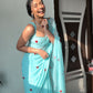Ready To Wear Embroidered Georgette Saree – Sky & Red Heart Elegance