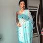 Ready To Wear Embroidered Georgette Saree – Sky & Red Heart Elegance