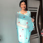 Ready To Wear Embroidered Georgette Saree – Sky & Red Heart Elegance