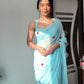 Ready To Wear Embroidered Georgette Saree – Sky & Red Heart Elegance