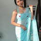 Ready To Wear Embroidered Georgette Saree – Sky & Red Heart Elegance