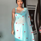 Ready To Wear Embroidered Georgette Saree – Sky & Red Heart Elegance