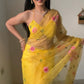Ready To Wear Organza Silk Saree – Yellow Blossom