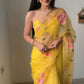 Ready To Wear Organza Silk Saree – Yellow Blossom