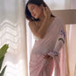 Ready To Wear Floral Lace Georgette Saree – Pink Petal Charm