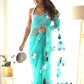 Ready to Wear - Sky Blue Floral Pure Soft Organza Silk Saree