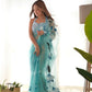 Ready to Wear - Sky Blue Floral Pure Soft Organza Silk Saree