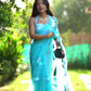 Ready to Wear - Sky Blue Floral Pure Soft Organza Silk Saree