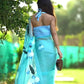 Ready to Wear - Sky Blue Floral Pure Soft Organza Silk Saree
