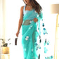 Ready to Wear - Sky Blue Floral Pure Soft Organza Silk Saree
