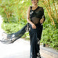 Ready to Wear - Black Floral Pure Soft Georgette Silk Saree