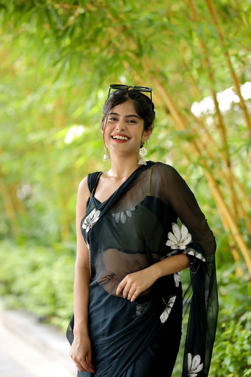 Ready to Wear - Black Floral Pure Soft Georgette Silk Saree