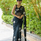 Ready to Wear - Black Floral Pure Soft Georgette Silk Saree