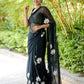 Ready to Wear - Black Floral Pure Soft Georgette Silk Saree
