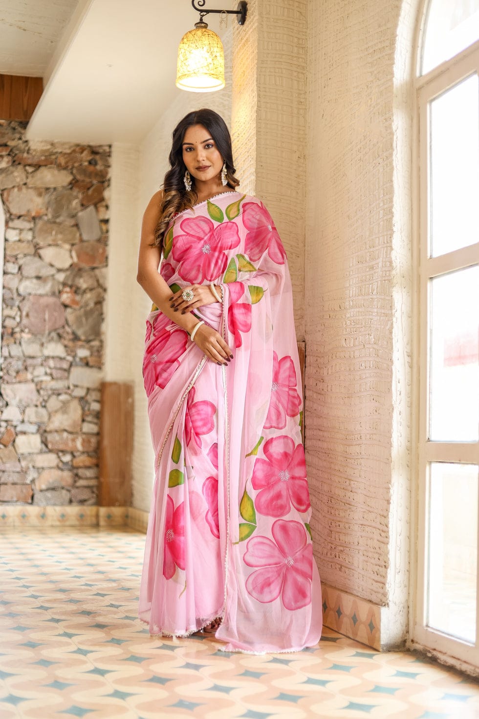 Ready To Wear Soft Georgette Saree – Floral Elegance
