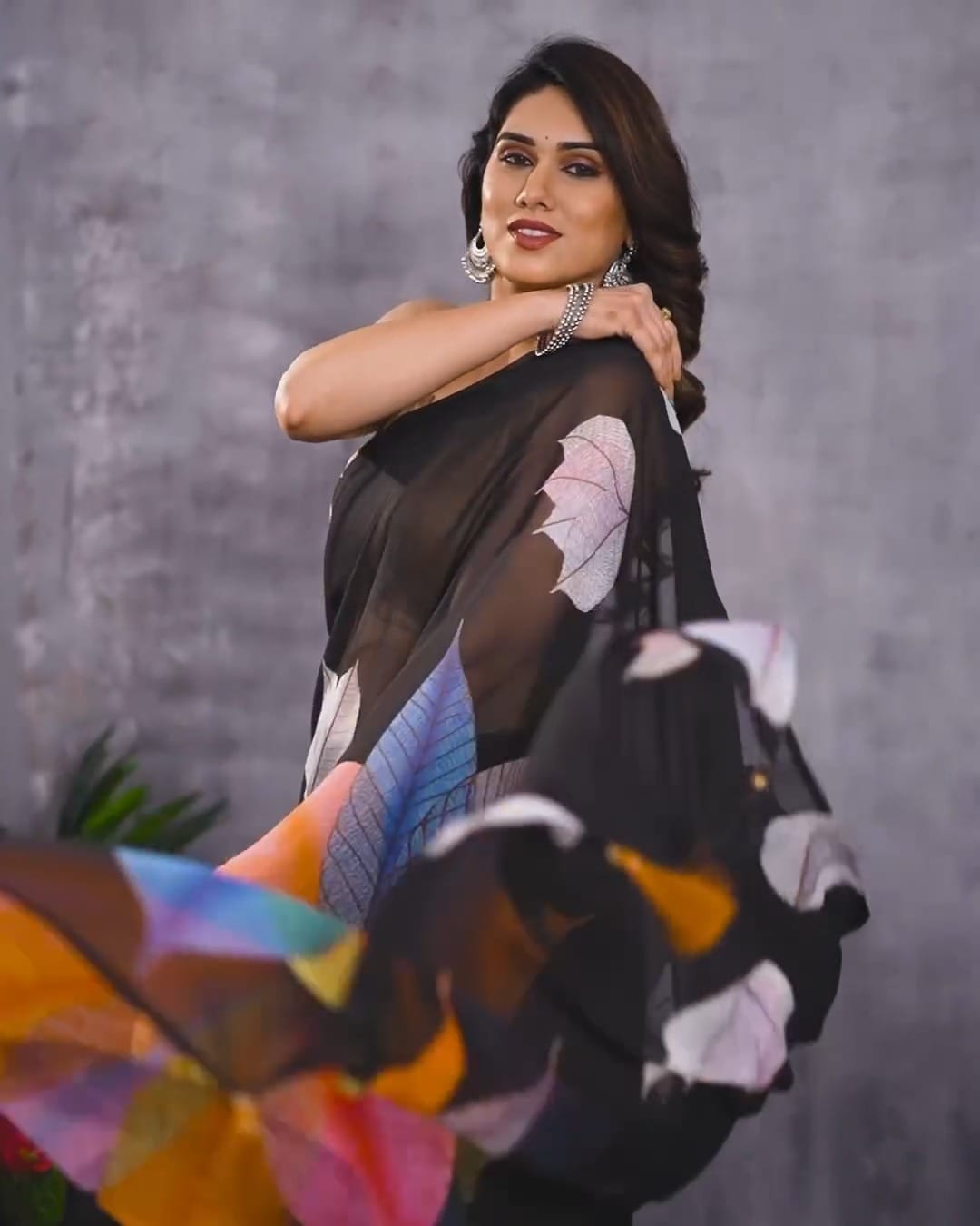 Ready to Wear - Black Floral Pure Soft Georgette Silk Saree