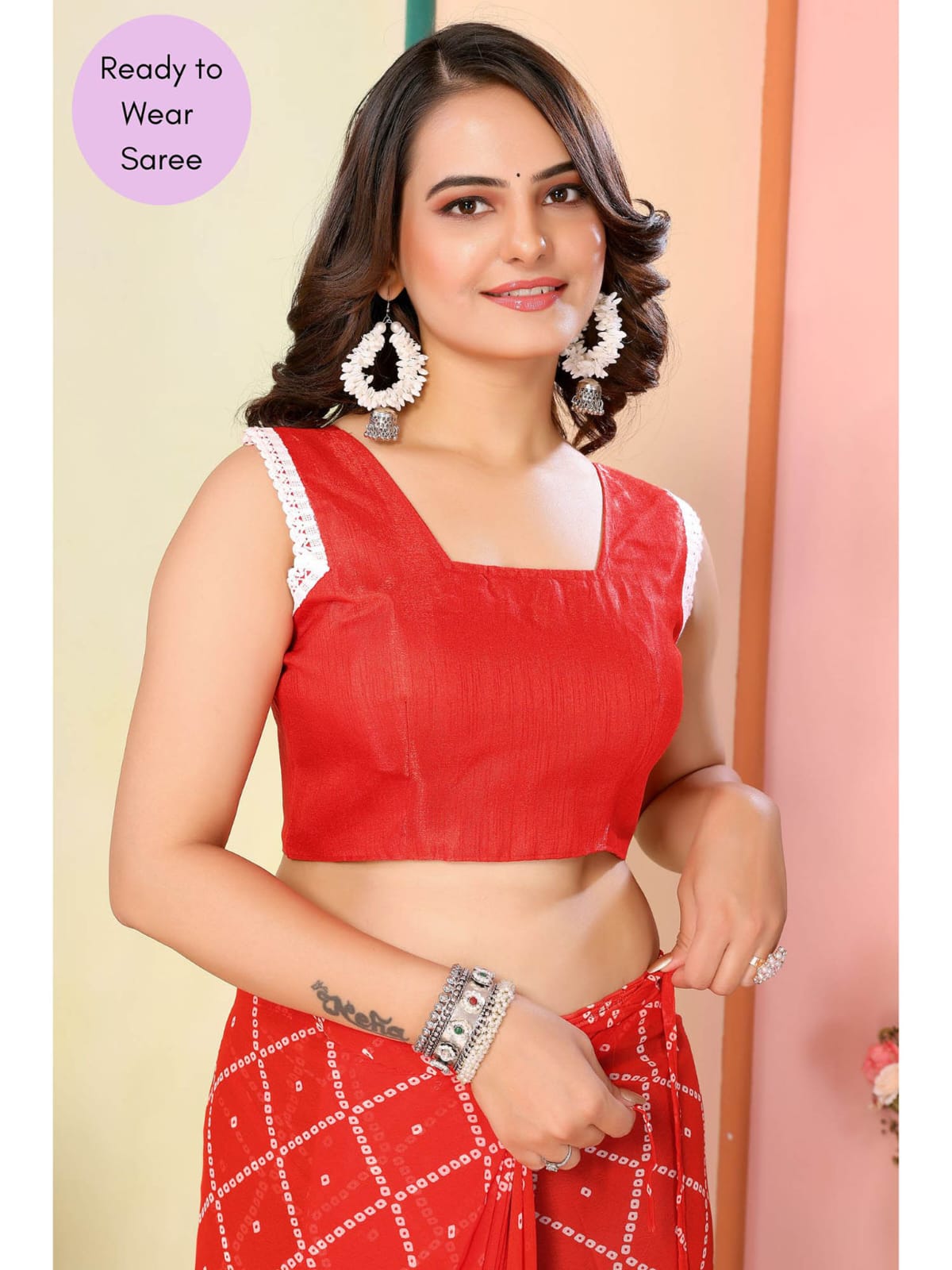 Ready to Wear - Orange Bandhani Pure Soft Georgette Silk Saree