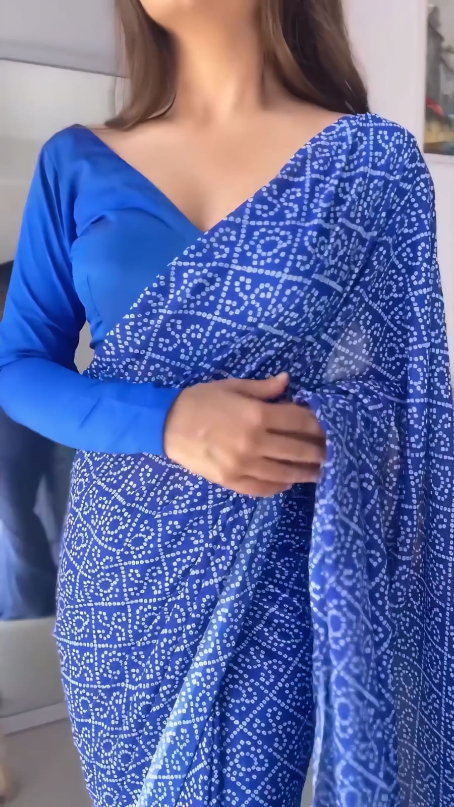 Ready to Wear - Blue Bandhani Pure Soft Georgette Silk Saree