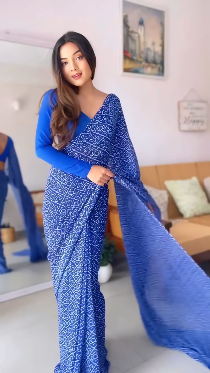 Ready to Wear - Blue Bandhani Pure Soft Georgette Silk Saree