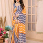 Ready to Wear Georgette Silk Saree - Gray & Yellow Laheriya Design
