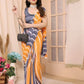 Ready to Wear Georgette Silk Saree - Gray & Yellow Laheriya Design