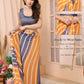 Ready to Wear Georgette Silk Saree - Gray & Yellow Laheriya Design