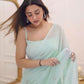 Ready to Wear - Sky Blue Handwork Heart Design Pure Soft Georgette Silk Saree