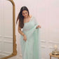 Ready to Wear - Sky Blue Handwork Heart Design Pure Soft Georgette Silk Saree