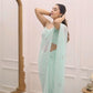 Ready to Wear - Sky Blue Handwork Heart Design Pure Soft Georgette Silk Saree