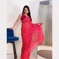 Ready to Wear - Red & White Laheriya Pure Soft Georgette Silk Saree