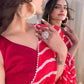 Ready to Wear - Red & White Laheriya Pure Soft Georgette Silk Saree