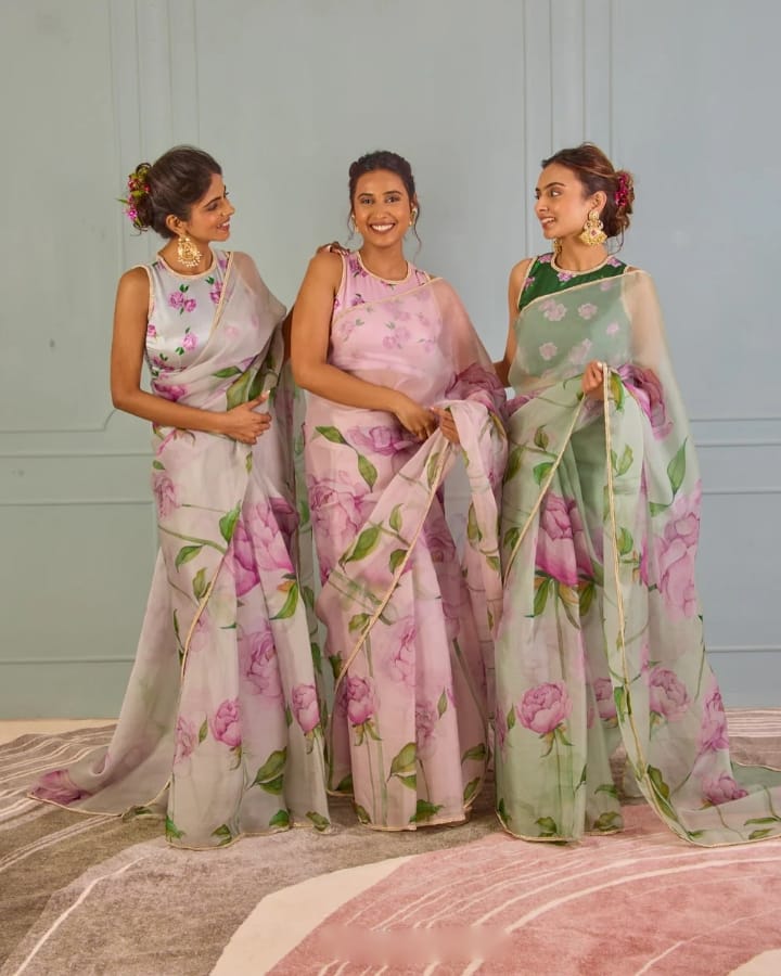 Ready to Wear - Pink Pure Soft Organza Silk Saree with Stitched Blouse