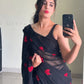 Ready to Wear - Pure Soft Georgette Silk Saree with Embroidered Red Heart Design