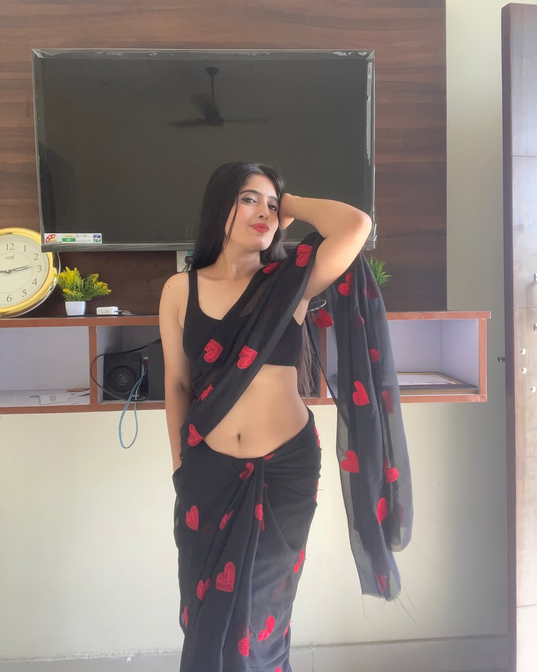 Ready to Wear - Pure Soft Georgette Silk Saree with Embroidered Red Heart Design