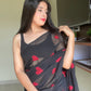 Ready to Wear - Pure Soft Georgette Silk Saree with Embroidered Red Heart Design