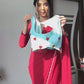Ready To Wear Embroidered Georgette Saree – Sky & Red Heart Elegance